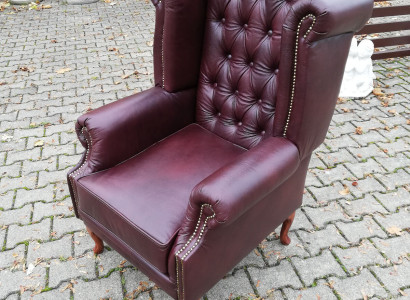 ¡Sillón orejero Chesterfield silla asiento tapizado sofá lounge de auténtico cuero nuevo!